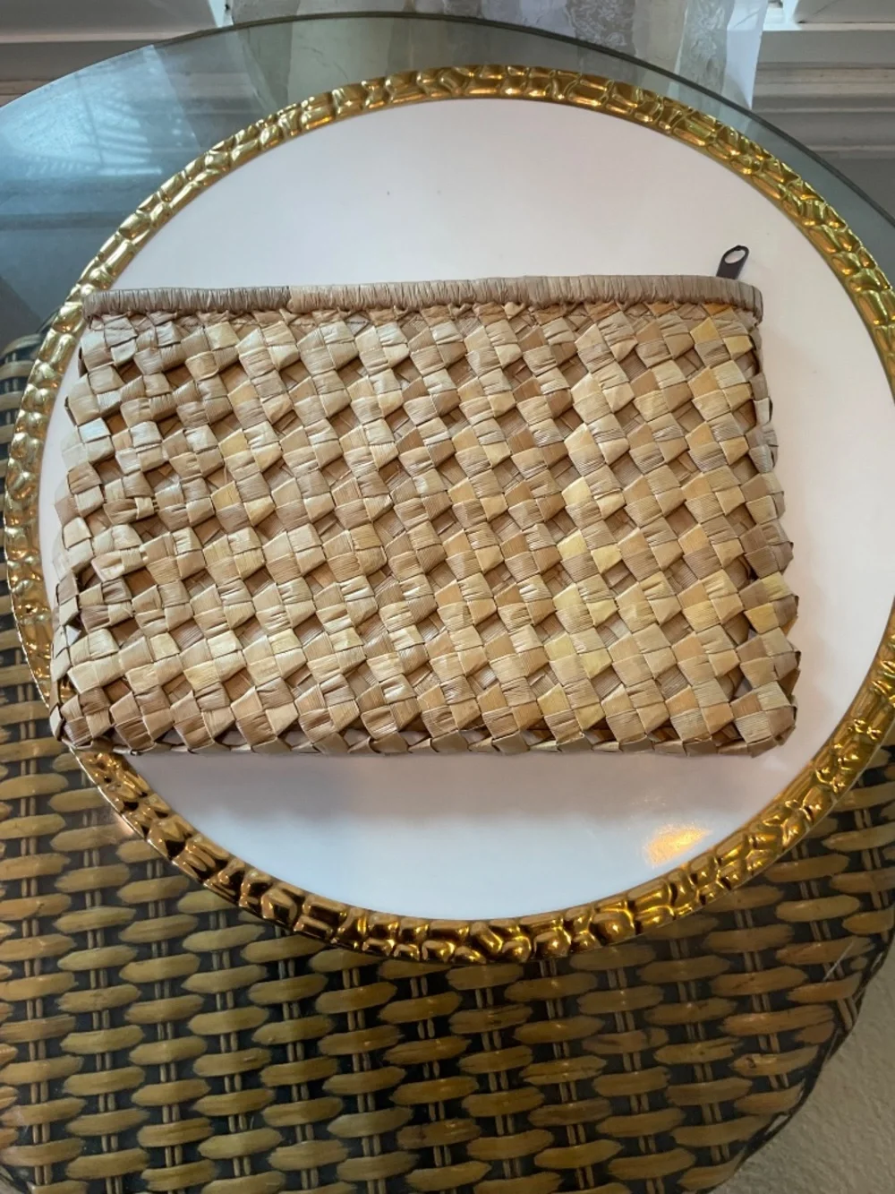 Lauhala Zippered Bag Pouch With Decorative Shells on Front